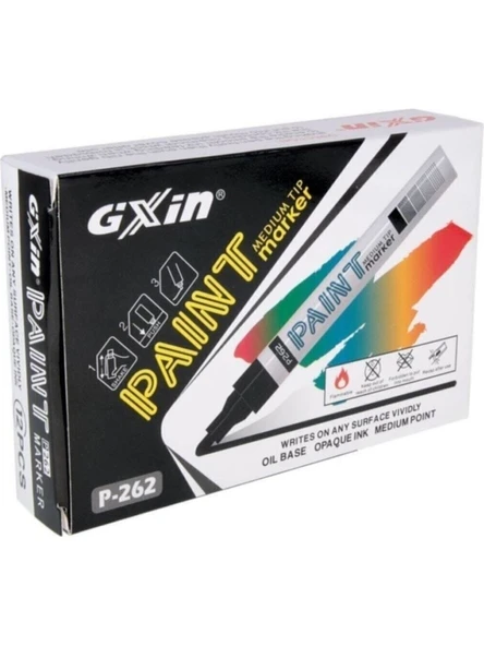 Siyah Lastik Yazı Kalemi Gxın Paint Markör 12'li Siyah ürün görseli 1