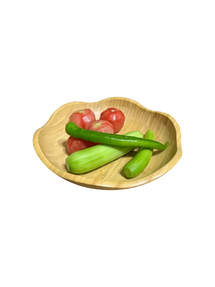 Dekoratif Bambu Servis Tabak, Servis Tabağı, Salata Tabağı, Çap 20 cm - Resim 5