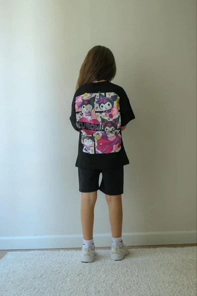 Cg Kids Kuromi Kız Çocuk Tshirt ve şort Alt Üst Takım Süper Kalite Sırt Baskı Detaylı ürün görseli 1