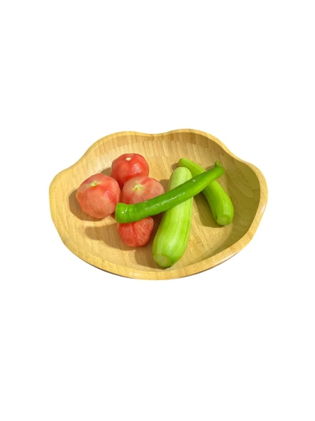 Dekoratif Bambu Servis Tabak, Servis Tabağı, Salata Tabağı, Çap 25 cm - Resim 5