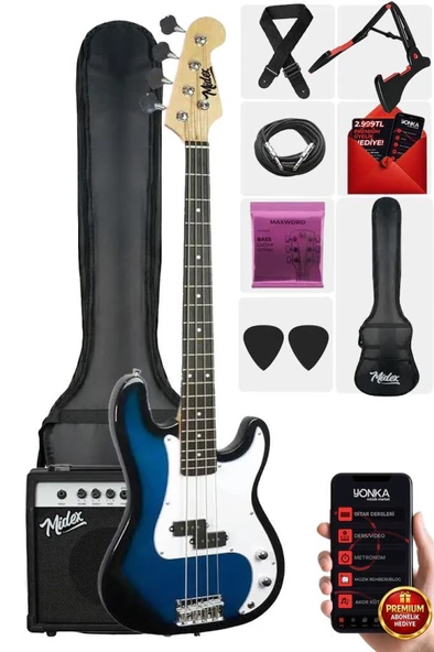 Midex CBG-460BL 46 İNÇ 4/4 Yetişkin Amfili Bas Gitar Seti Blue ürün görseli 1