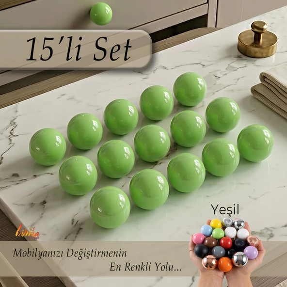 15 Adet Sert Plastik Düğme Yuvarlak Top Yeşil Dolap Mobilya Mutfak Dolabı Çekmece Kulbu Kulpu Kulplar ürün görseli 1