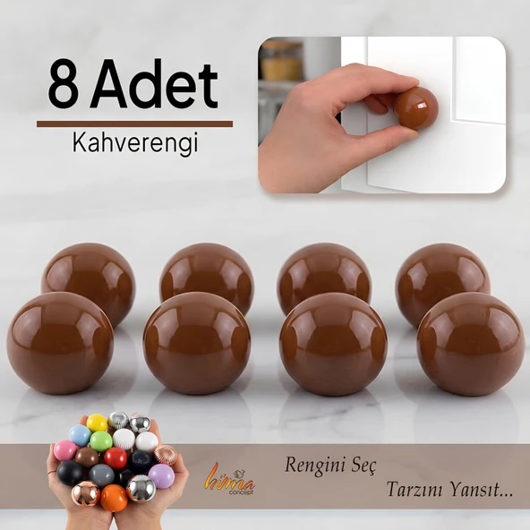 8 Adet Sert Plastik Düğme Yuvarlak Top Kahverengi Dolap Mobilya Mutfak Dolabı Çekmece Kulbu Kulpu Kulplar ürün görseli 1