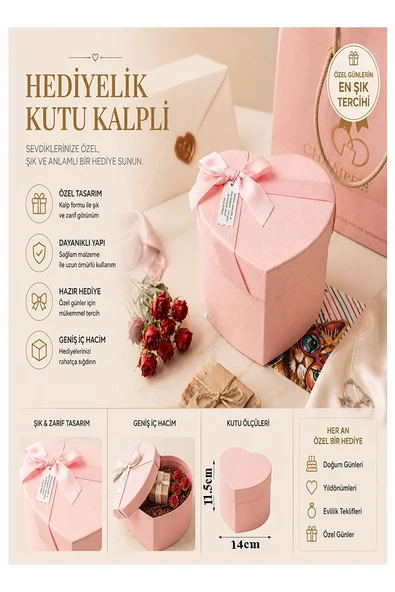 Hediye Kutusu Orta Boy Pembe Kalpli 1 Paket K-8634 Boş Hediye Kutusu Sevgiliye Özel Kurdelalı Kutu Karton Kutu Hatıra ürün görseli 1