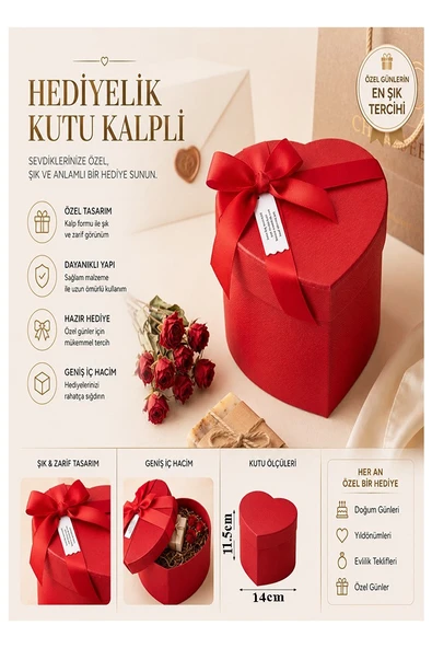 Hediye Kutusu Orta Boy Kırmızı Kalpli 1 Paket K-8634 Boş Hediye Kutusu Sevgiliye Özel Kurdelalı Kutu Karton Kutu Hatıra ürün görseli 1