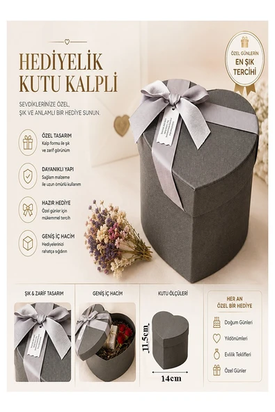 Hediye Kutusu Orta Boy Gri Kalpli 1 Paket K-8634 Boş Hediye Kutusu Sevgiliye Özel Kurdelalı Kutu Karton Kutu Hatıra ürün görseli 1