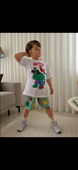 Cg Kids LEGO Marvel Erkek Çocuk Tshirt Ve Şortlu Alt Üst Takım Süper Kalite Şort Baskı Detay ürün görseli 1