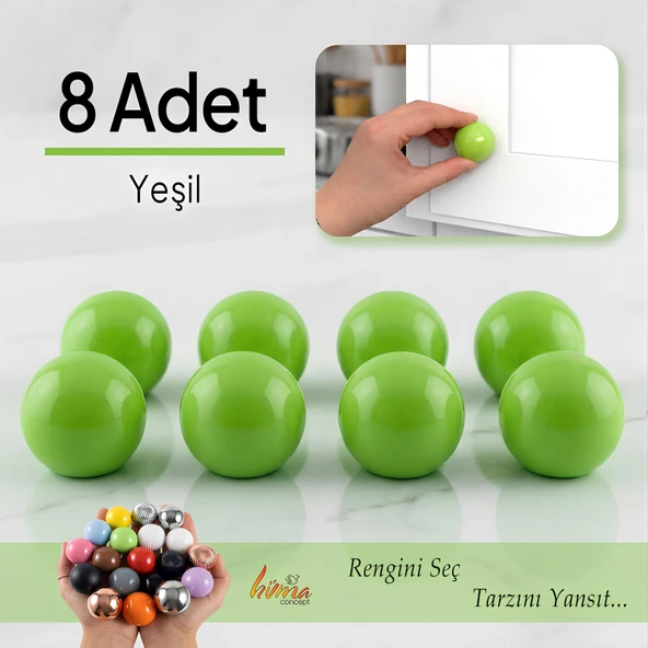 8 Adet Sert Plastik Düğme Yuvarlak Top Yeşil Dolap Mobilya Mutfak Dolabı Çekmece Kulbu Kulpu Kulplar ürün görseli 1