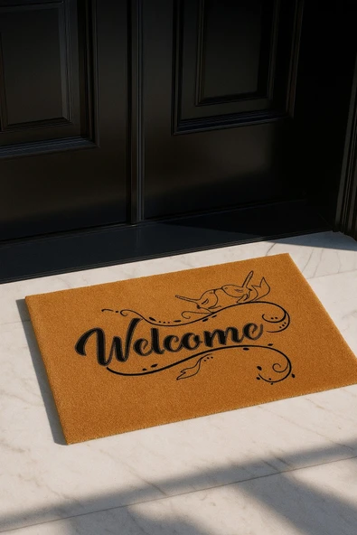 Valerine Life Velür Coco Dokulu Welcome Hoş Geldiniz Kapı Önü Dış Mekan Paspası 45x70cm 27YCM260122 ürün görseli 1