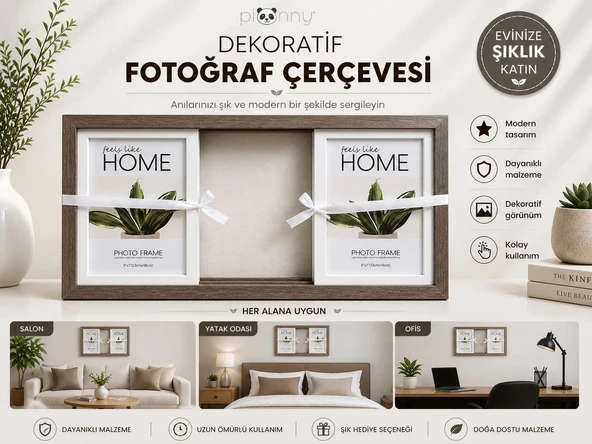Pionny 3 Fotoğraflı Büyük Boy Sürgülü Dekoratif Ahşap Çerçeve 13x18 cm – Koyu Kahve ürün görseli 1