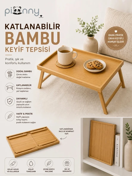 Pionny Katlanabilir Bambu Keyif Tepsisi ürün görseli 1
