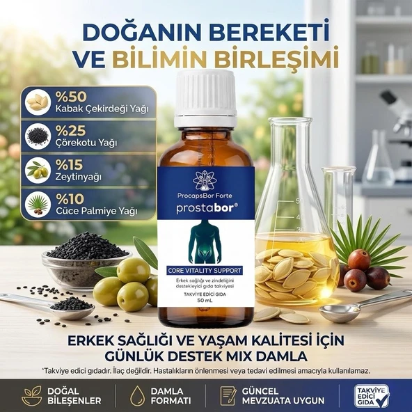 Prostabor Procaps Bor Forte Erkek Destek Damla - 50ml - Mix Kabak Çekirdeği Yağı Karışımı Prosta.TBor ürün görseli 1