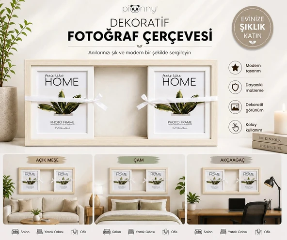 Pionny 3 Fotoğraflı Büyük Boy Sürgülü Dekoratif Ahşap Çerçeve 13x18 cm – Açık Kahve Çam ürün görseli 1