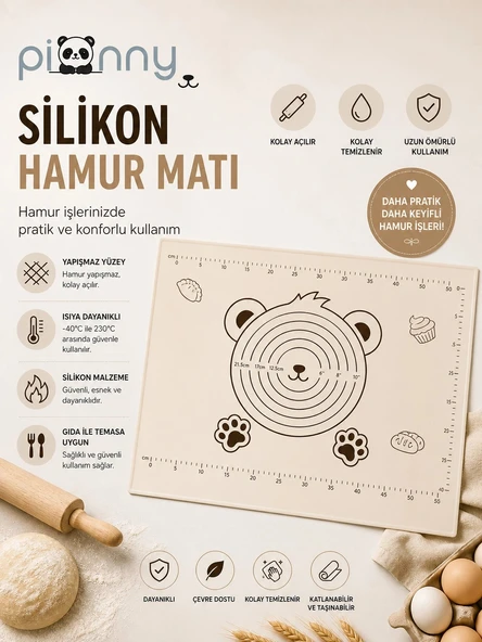 Pionny Büyük Boy Silikon Hamur Matı 35X55cm - Krem ürün görseli 1