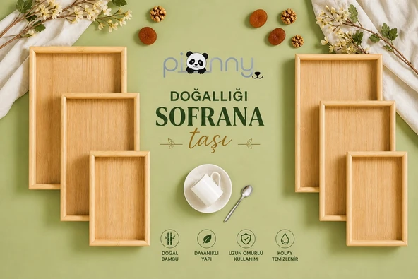 Pionny Bambu 3'lü Sunum Tepsisi - Resim 3
