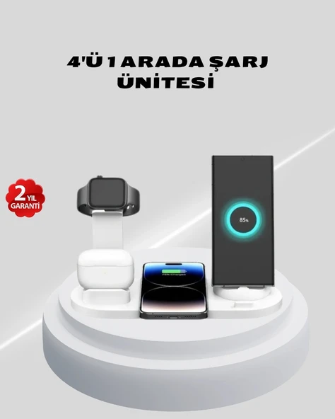 Kablosuz Şarj İstasyonu 4’ü 1 Arada iPhone Watch ve AirPods Uyumlu ürün görseli 1