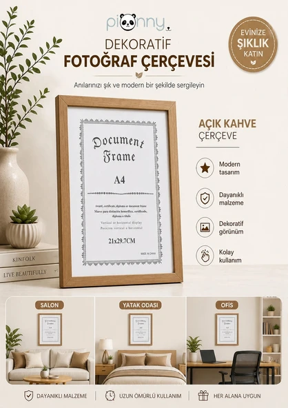 Pionny A4 Ahşap Çerçeve 21x29,7 cm (Açık Kahverengi) ürün görseli 1