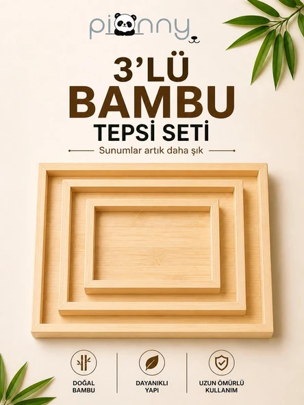 Pionny Bambu 3'lü Sunum Tepsisi ürün görseli 1