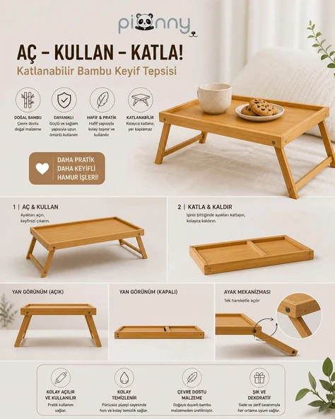 Pionny Katlanabilir Bambu Keyif Tepsisi - Resim 2