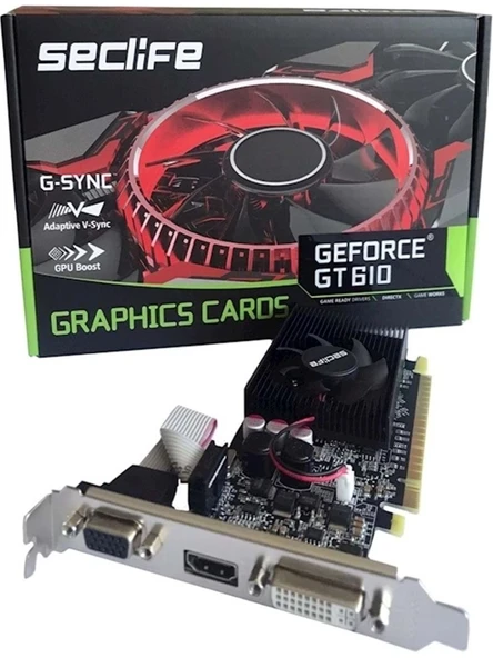 SecLife GT610 2GB DDR3 64bit HDMI DVI PCIe 16X v2.0 ürün görseli 1