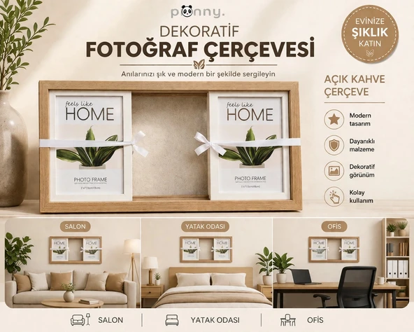 Pionny 3 Fotoğraflı Büyük Boy Sürgülü Dekoratif Ahşap Çerçeve 13x18 cm – Açık Kahve Meşe ürün görseli 1