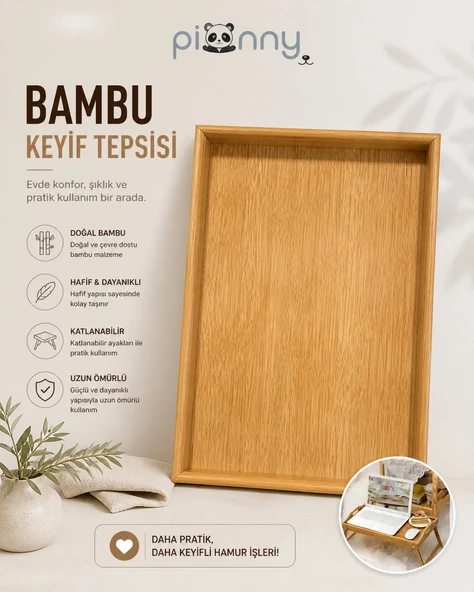 Pionny Katlanabilir Bambu Keyif Tepsisi - Resim 3