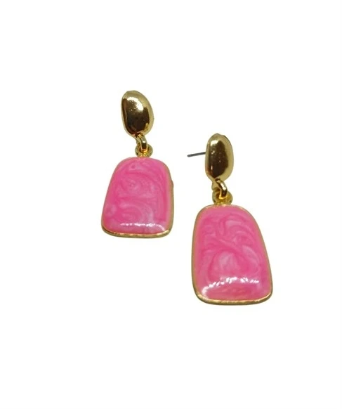 Gold  Pembe Mineli Vidalı 4'lü Küpe Seti - Resim 2