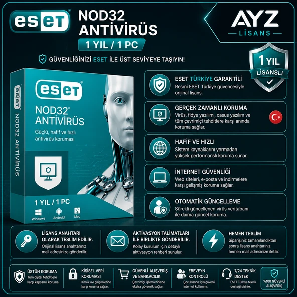 Eset NOD32 AntiVirüs 1 Yıl / 1 PC Eset Türkiye Garantili ürün görseli 1