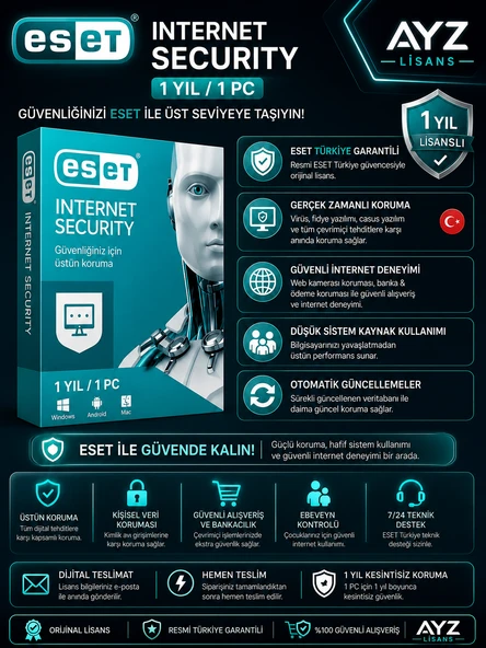 Eset İnternet Security 1 Yıl / 1 PC /// Eset Türkiye Garantili ürün görseli 1