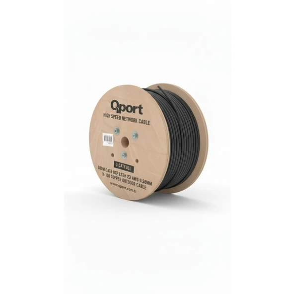 QPORT Q-CATFULL 500 M  LSZH CAT6 OUTDOOR  23AWG 0.58MM %100 BAKIR SİYAH KABLO ürün görseli 1