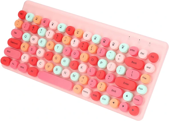 CS Kablosuz Retro Klavye ve Fare Seti (Pembe) - Resim 5