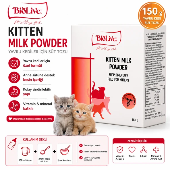 Biolive Yru Kedileri İçin Süt Tozu 150 gr - Resim 2