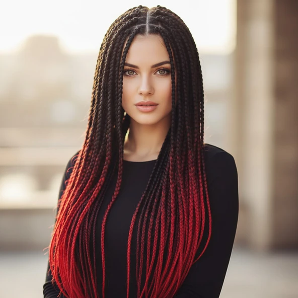 Afrika Örgüsü Ve Rasta İçin Sen Ombreli  / Siyah / Koyu Kızıl / Açık Kızıl ürün görseli 1