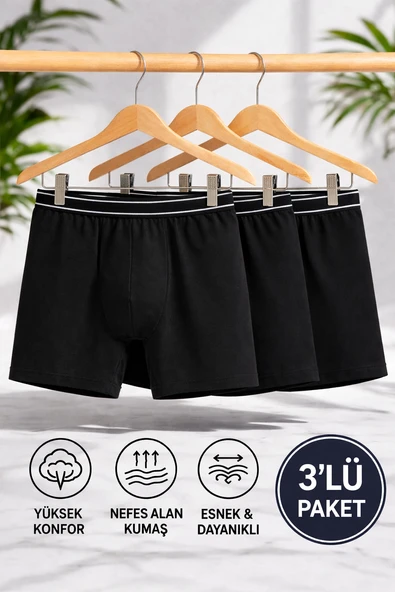 3'lü Siyah Erkek Boxer, Aşırı Terleme Önleyici, Çift Katmanlı, Islaklık Sızdırmaz, Nefes Alabilen İç Giyim ürün görseli 1
