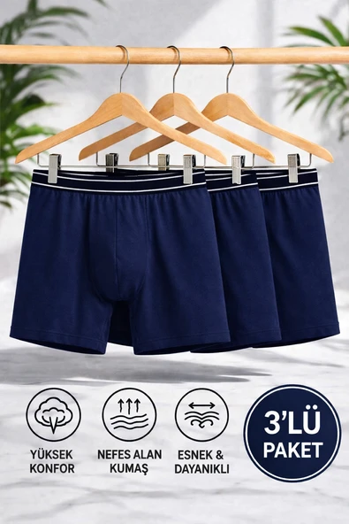3'lü Lacivert Erkek Boxer, Aşırı Terleme Önleyici, Çift Katmanlı, Islaklık Sızdırmaz, Nefes Alabilen İç Giyim ürün görseli 1