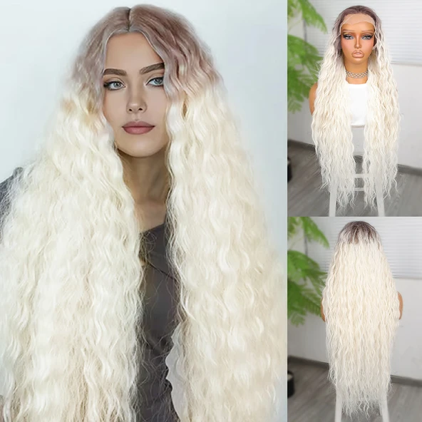 Rus Kumralı Beyaz Platin Ombreli Fiber Sen Tül Peruk