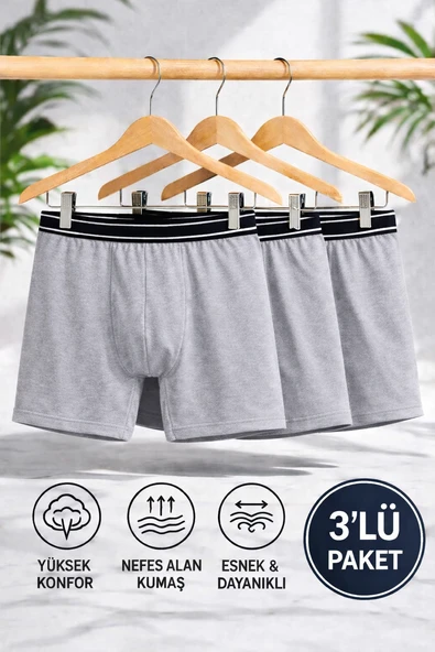 3'lü Gri Erkek Boxer, Aşırı Terleme Önleyici, Çift Katmanlı, Islaklık Sızdırmaz, Nefes Alabilen İç Giyim ürün görseli 1