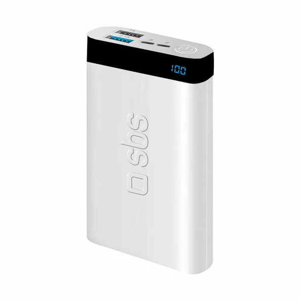 Sbs İntelligent Fast Charge 10.000mAh 2xUsbA + Type-C Çıkışlı Led Göstergeli Powerbank Beyaz ürün görseli 1