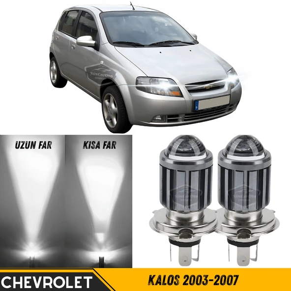 Chevrolet Kalos 2003-2007 Uyumlu Mercekli Far Ampulü Led Xenon Beyaz Renk Far Şimşek Etkili CSP Led Lamba Uzun Kısa 2 Adet Takım ürün görseli 1