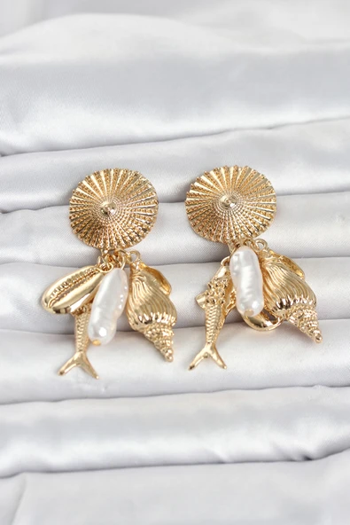 Gold Renk Deniz Temalı Vintage Kadın Küpe TJ-BKP11799 ürün görseli 1