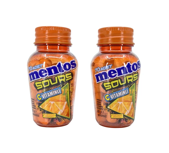 Mentos Sours Şekersiz Tatlandırıcılı C Vitaminli Portakal Aromalı Tablet Şekerleme 49gr X 2 Adet ürün görseli 1