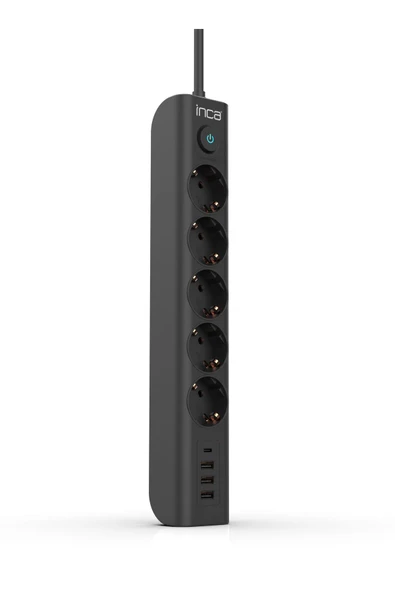 İpw-44Tu 5 Li 3Usb + Typ-C Akım Korumalı Led Tuşlu Priz 1.5 Metre Siyah ürün görseli 1