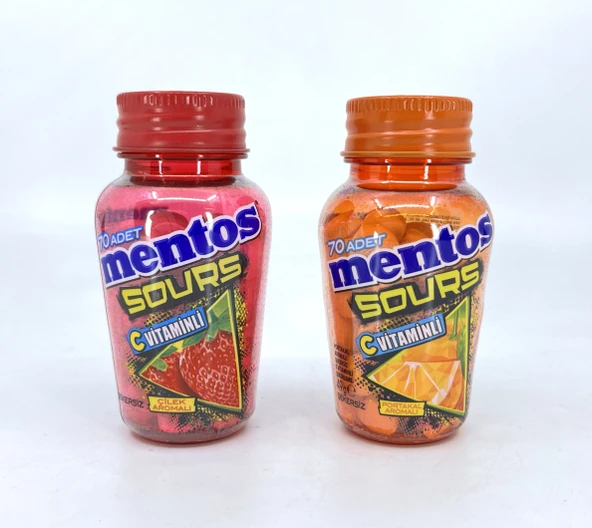 Mentos Sours Şekersiz Tatlandırıcılı C Vitaminli Çilek ve Portakal Aromalı Tablet Şekerleme 49gr X 2 Adet ürün görseli 1