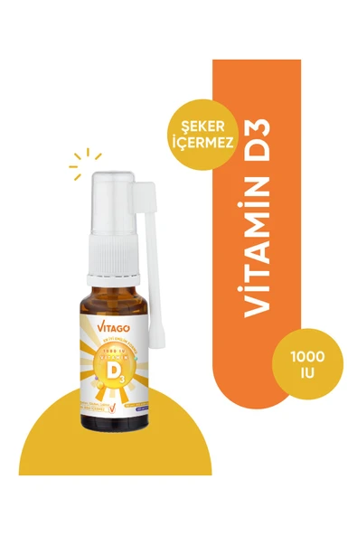 Vitago Daily Vitamin D3 1000 Iu 20 Ml Sprey Ve Damla Takviye Edici Gıda ürün görseli 1
