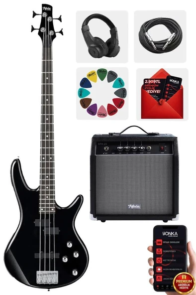 Midex MBG-400BK-25AMP 4 Telli Bas Gitar ve 25W Amfi Kulaklık Set ürün görseli 1