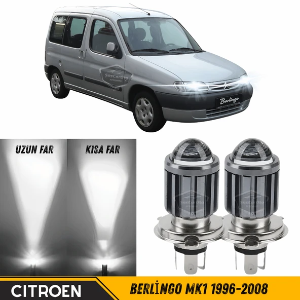 Citroen Berlingo Mk1 1996-2008 Uyumlu Mercekli Far Ampulü Led Xenon Beyaz Renk Far Şimşek Etkili CSP Led Lamba Uzun Kısa 2 Adet Takım ürün görseli 1