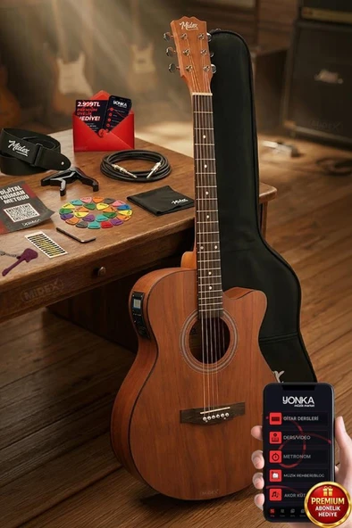 Midex Phx-188EQ Set Masif Ağaç Elektro Akustik Gitar 4/4 (Çanta Askı Capo Jak Kablo) ürün görseli 1