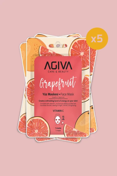 Greyfurt C Vitamini İçeren Canlandırıcı Kağıt Yüz Maskesi 5'li Set - Aydınlatıcı Etki ürün görseli 1