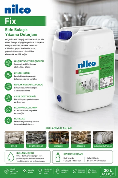 Nilco 32001822 Fix Elde Bulaşık Yıkama Deterjanı 20 L/20,4 Kg ürün görseli 1