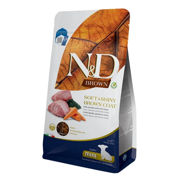 ND Brown Kuzu Eti Spirulina ve Havuçlu Yavru Köpek Maması 1,5 kg ürün görseli 1